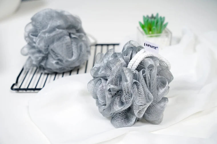587 Loofah-Charcoal Soft Mesh Poufs